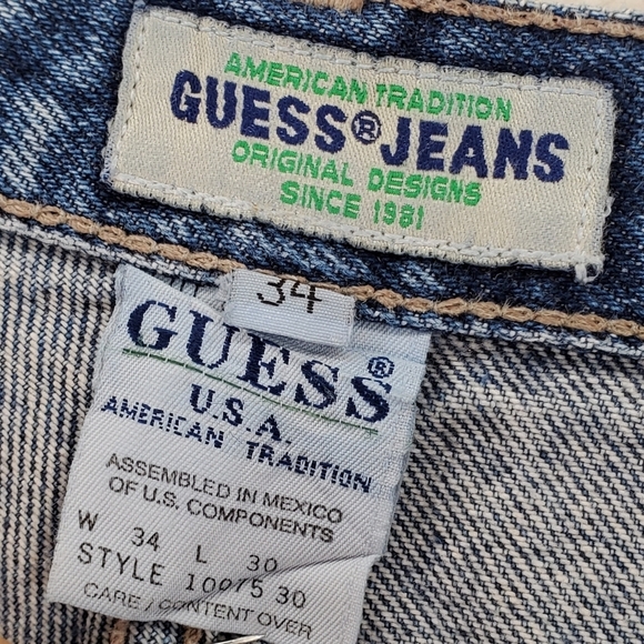 Vtg Guess Blue Jeans Men 34x29.5 Baggy Hi Rise Tapered Distressed USA 90s Grunge - Picture 3 of 15